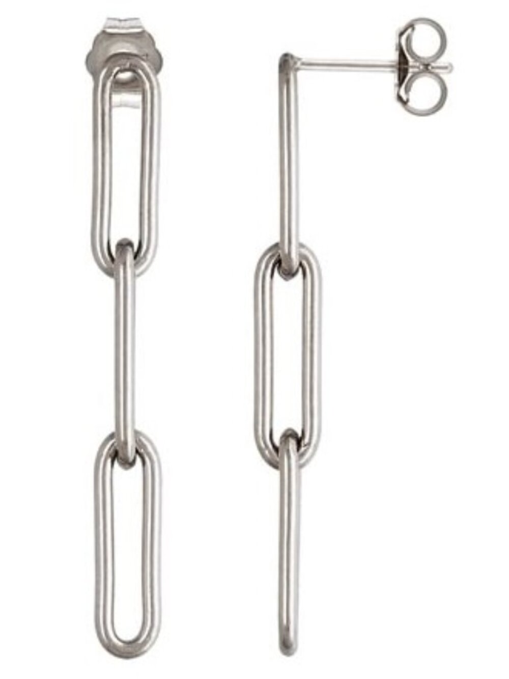 Sterling Silver Paperclip Chain Drop Earrings - 3-Link 1.5" Post, Anti-Tarnish